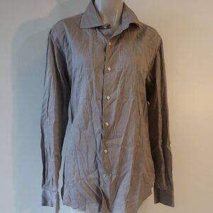 Mens Loro Piana Taupe White Mini Check Button Down Dress Shirt 44 US/XL